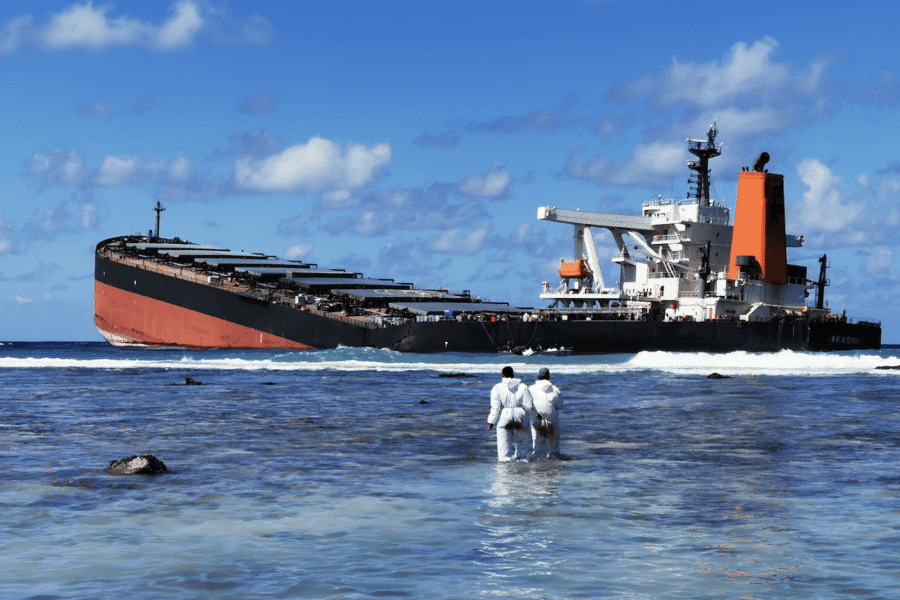 IMO hjælper med at håndtere konsekvenserne efter et olieudslip i Mauritius i 2020. Omkring 1000 tons olie slap ud i havet, som følge af skibet gik på grund